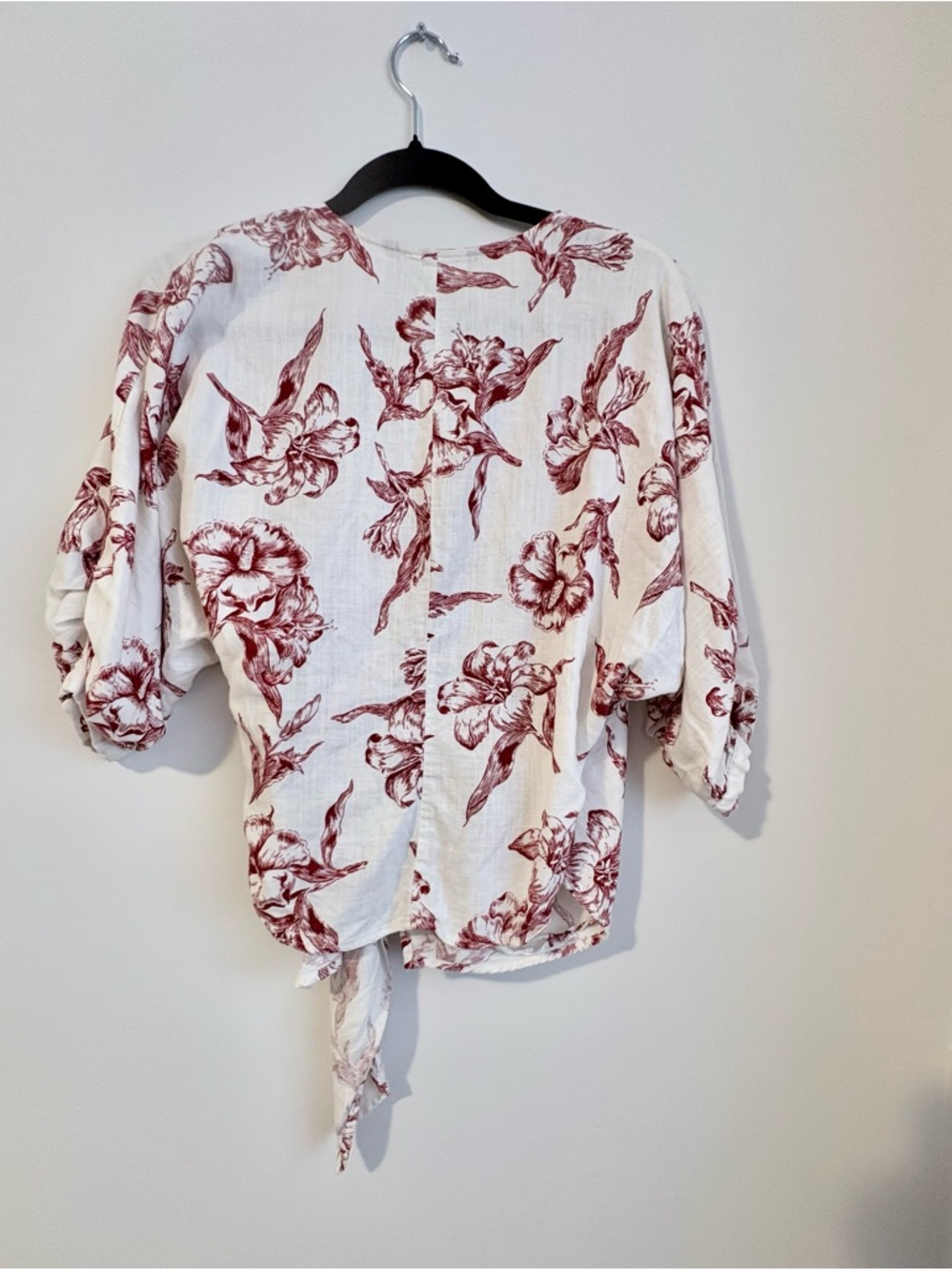 Zara Floral Wrap Blouse XS Linen Blend Tie Front Romantic Cottagecore - Picture 4 of 9